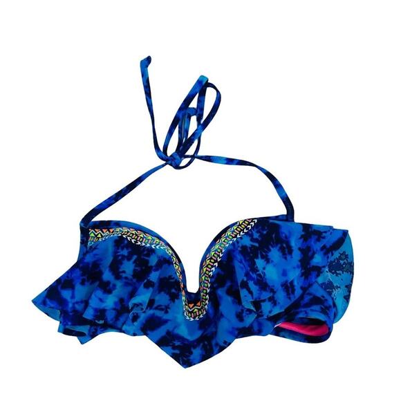 Victoria's Secret PINK Tie Dye Bikini Top Flouncy Neon Embroidery Xsmall - Picture 2 of 8